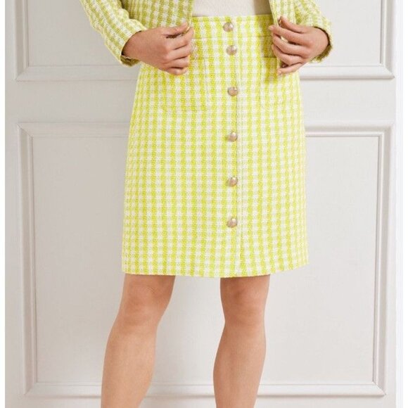 TALBOTS Stride Tweed Button Front A-line Plaid Skirt Yellow White Womens Sz 14 - Picture 3 of 11
